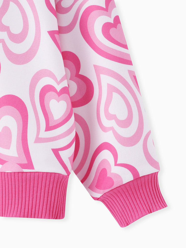 Kid Girl 2pcs Heart Print Sweatshirt and Flared Leggings Set Rose pink