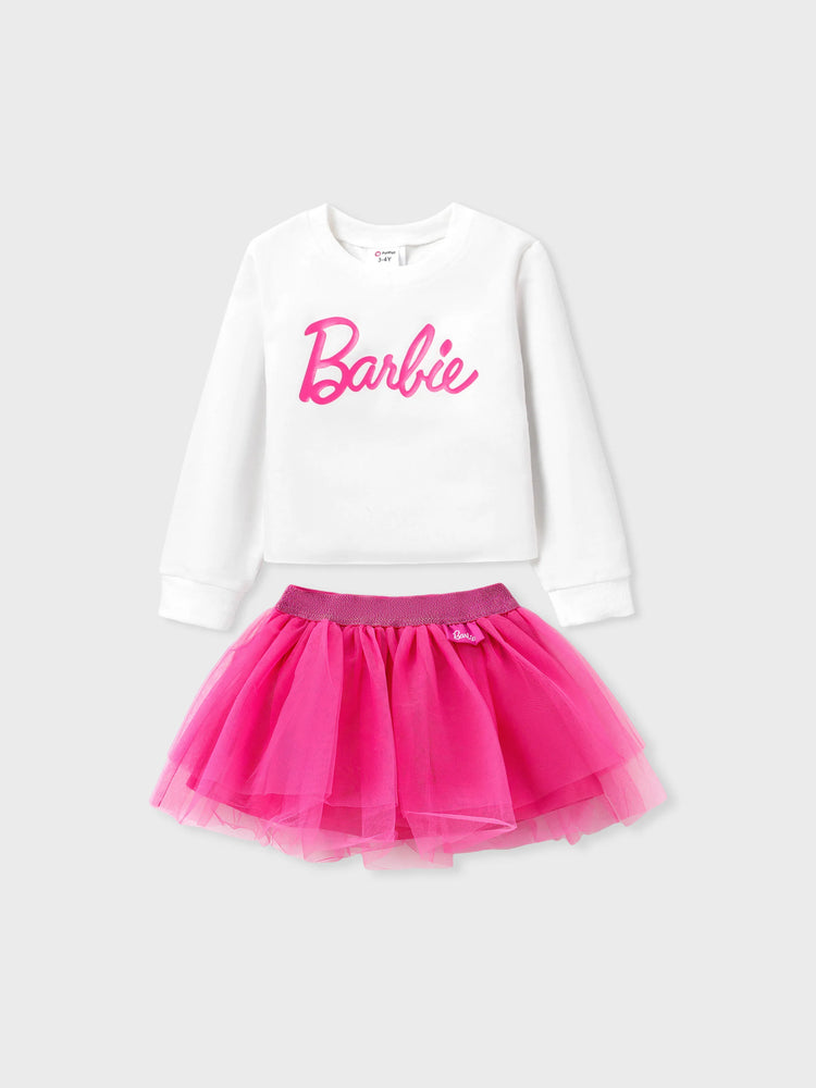 Barbie Kleinkind Mädchen 1 Stück Langarm-T-Shirt oder Tüllrock Set weiß