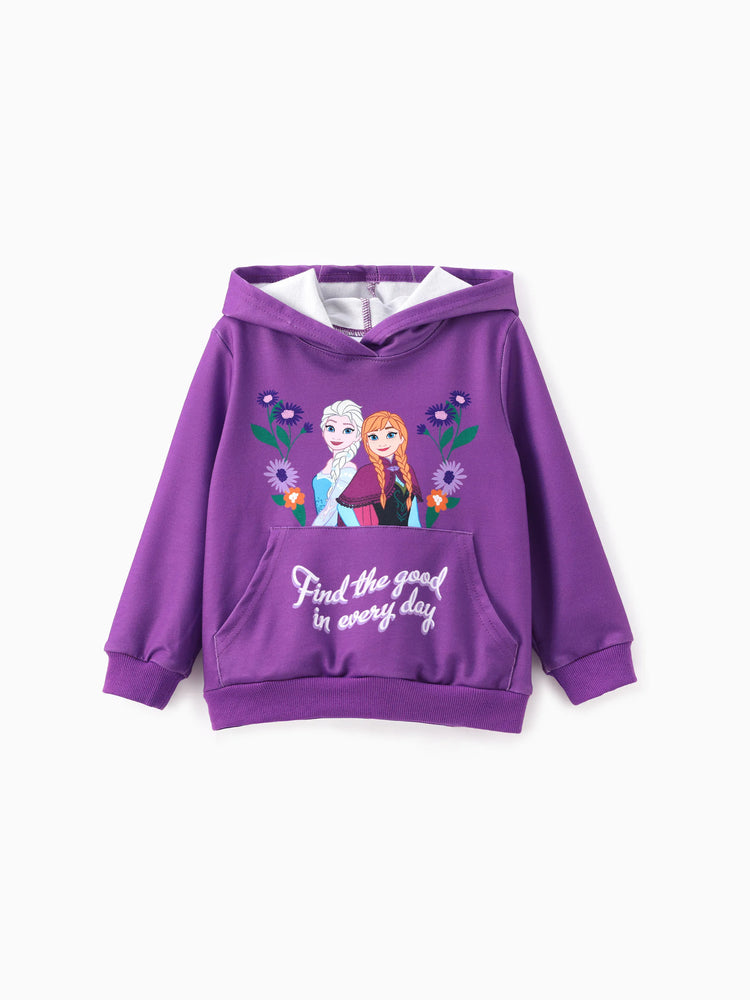 Disney Frozen 2pcs Toddler Girl Elsa&Anna Floral Long-sleeve Hoodie and Pants Set Deep Magenta