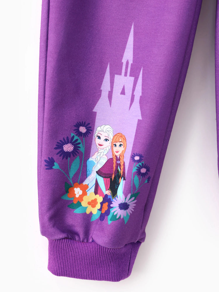 Disney Frozen 2pcs Toddler Girl Elsa&Anna Floral Long-sleeve Hoodie and Pants Set Deep Magenta