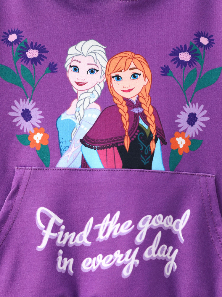 Disney Frozen 2pcs Toddler Girl Elsa&Anna Floral Long-sleeve Hoodie and Pants Set Deep Magenta