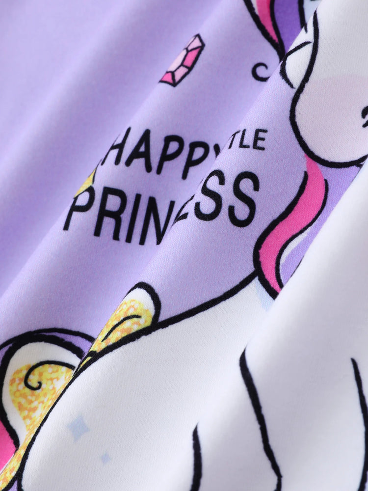 Sudadera con estampado de unicornio infantil para niña pequeña, color morado