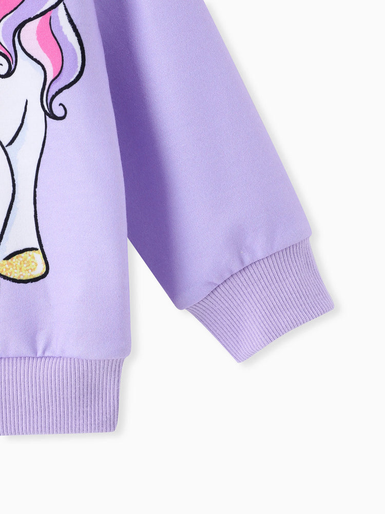 Sudadera con estampado de unicornio infantil para niña pequeña, color morado