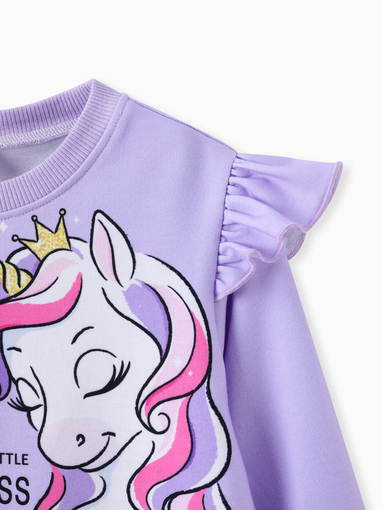 Sudadera con estampado de unicornio infantil para niña pequeña, color morado
