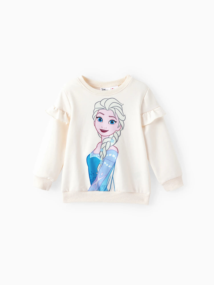 Ensemble 2 pièces sweat-shirt à manches flottantes et leggings à imprimé floral Elsa pour petite fille Disney La Reine des Neiges, abricot