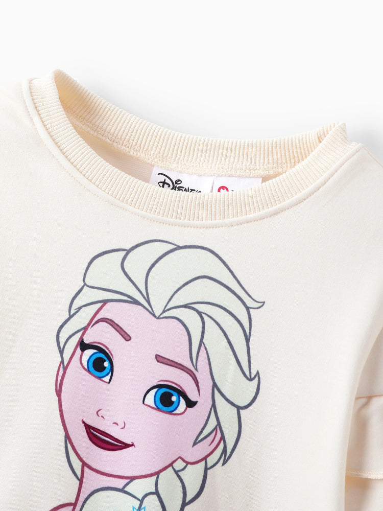 Ensemble 2 pièces sweat-shirt à manches flottantes et leggings à imprimé floral Elsa pour petite fille Disney La Reine des Neiges, abricot