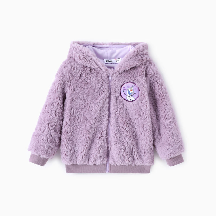 Disney Frozen Toddler Girl 1pc Elsa&Anna Teddy Fleece Hooded Jacket Purple