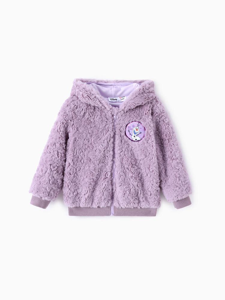 Disney Frozen Toddler Girl 1pc Elsa&Anna Teddy Fleece Hooded Jacket Purple