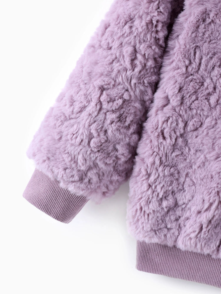 Disney Frozen Toddler Girl 1pc Elsa&Anna Teddy Fleece Hooded Jacket Purple