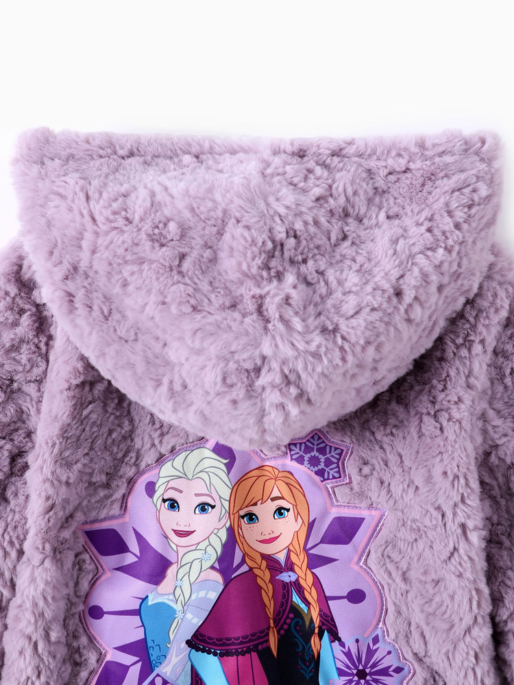 Disney Frozen Toddler Girl 1pc Elsa&Anna Teddy Fleece Hooded Jacket Purple