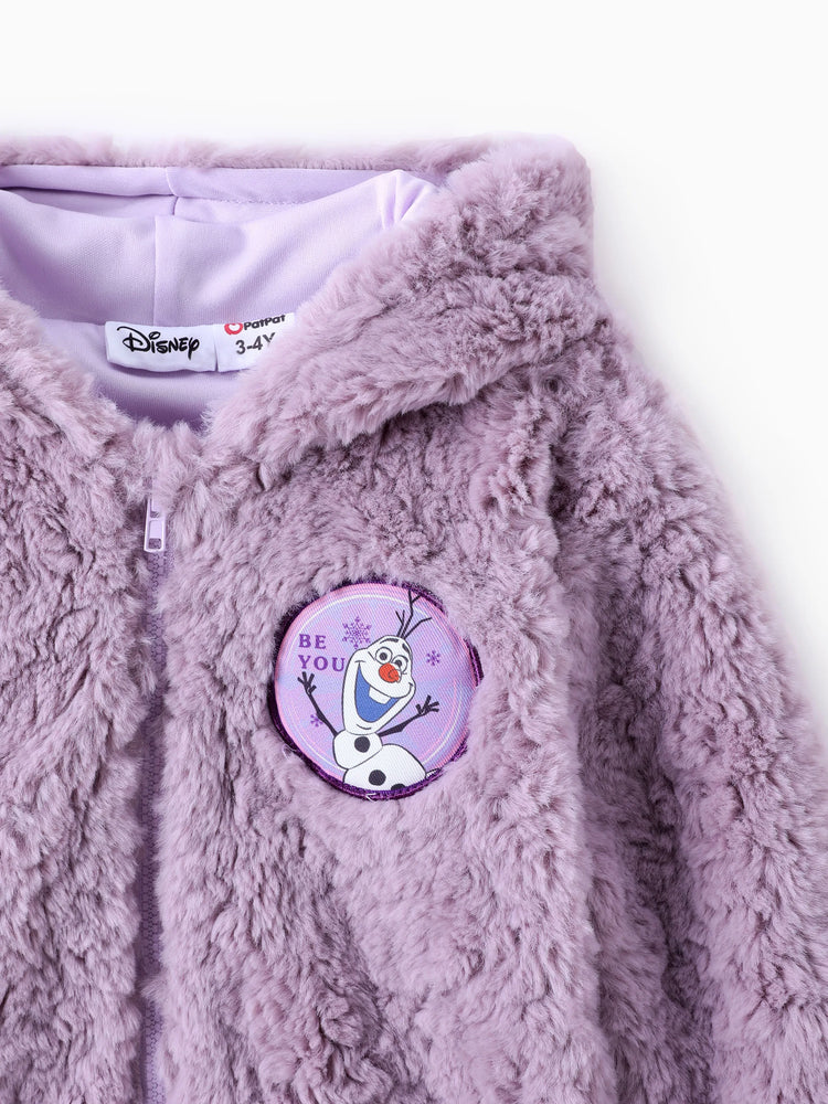 Disney Frozen Toddler Girl 1pc Elsa&Anna Teddy Fleece Hooded Jacket Purple