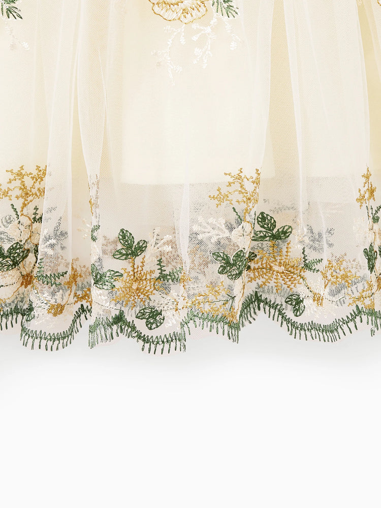 Family Matching Sets Green Long Sleeves Shirt or Ribbed Off-Shoulder Embroidered Tulle Dress Green