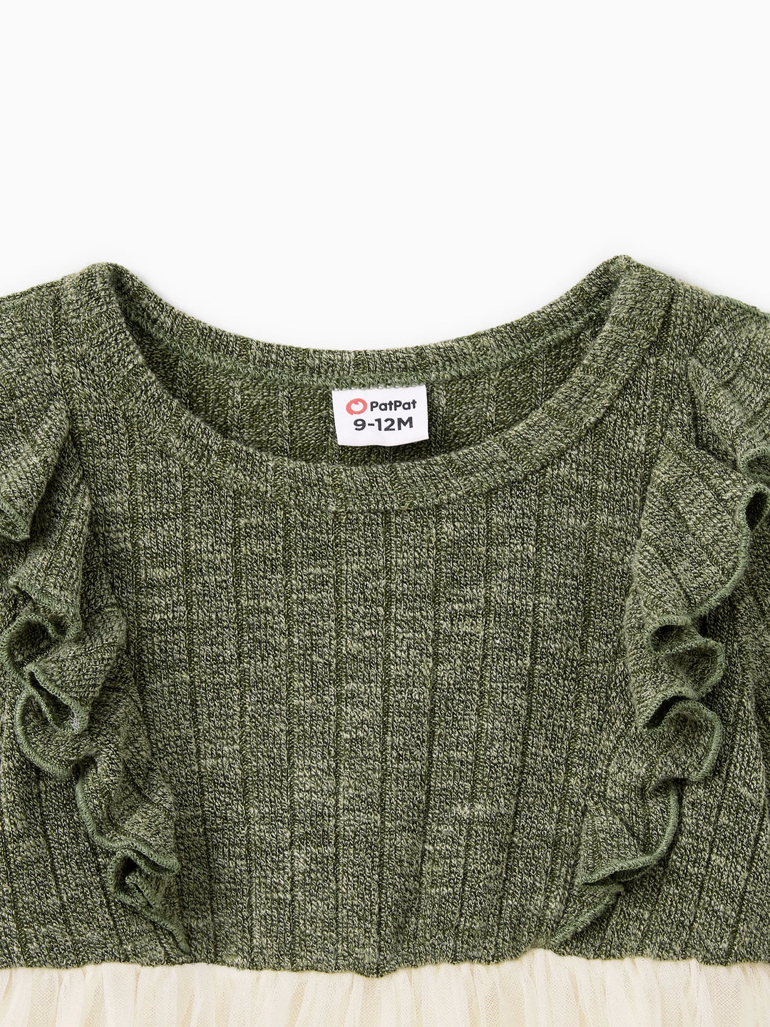 Conjuntos familiares a juego: Camisa verde de manga larga o vestido de tul bordado con hombros descubiertos y canalé verde