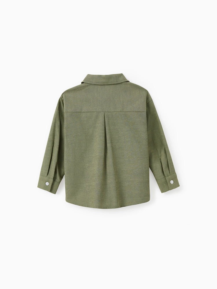 Family Matching Sets Green Long Sleeves Shirt or Ribbed Off-Shoulder Embroidered Tulle Dress Green