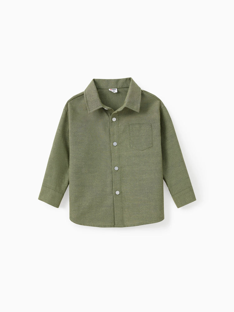 Family Matching Sets Green Long Sleeves Shirt or Ribbed Off-Shoulder Embroidered Tulle Dress Green