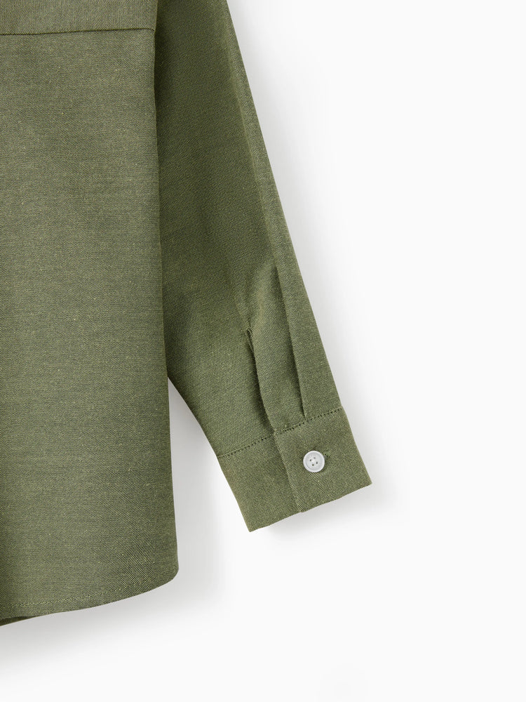 Family Matching Sets Green Long Sleeves Shirt or Ribbed Off-Shoulder Embroidered Tulle Dress Green