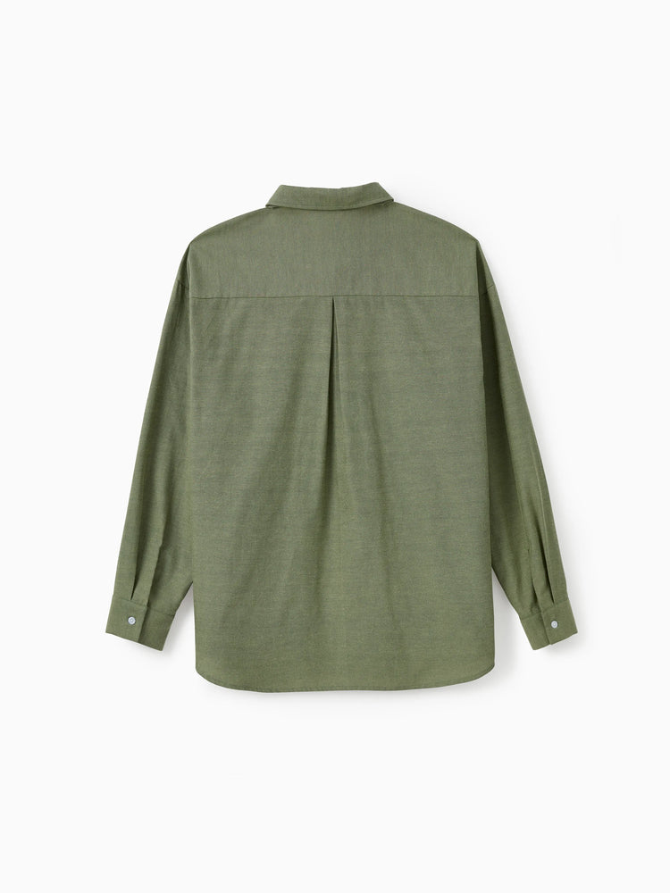 Family Matching Sets Green Long Sleeves Shirt or Ribbed Off-Shoulder Embroidered Tulle Dress Green