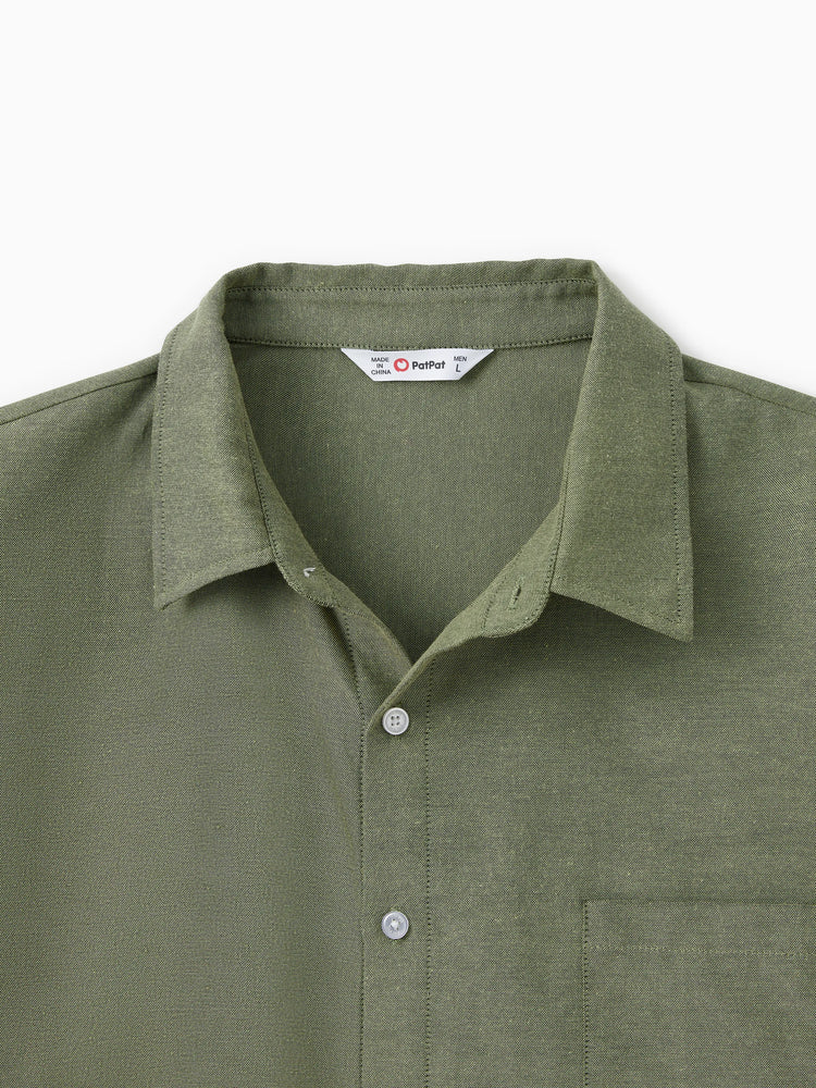 Family Matching Sets Green Long Sleeves Shirt or Ribbed Off-Shoulder Embroidered Tulle Dress Green