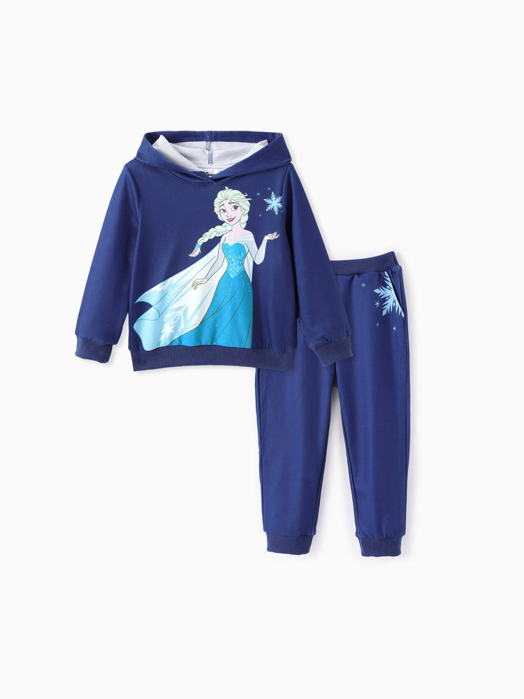 Disney Frozen Toddler Girl 2pcs Elsa Floral Hoodie with Pant Set Deep Blue