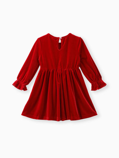 Toddler Girl Solid Color Christmas Sweet Ruffle Dress Red