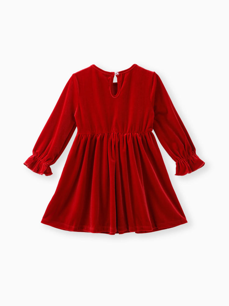 Robe de Noël à volants pour petite fille, couleur unie, rouge