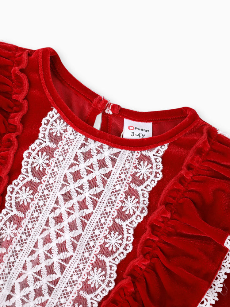 Robe de Noël à volants pour petite fille, couleur unie, rouge