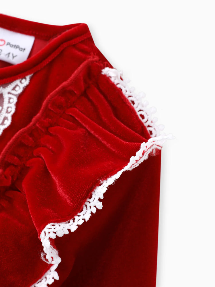 Robe de Noël à volants pour petite fille, couleur unie, rouge