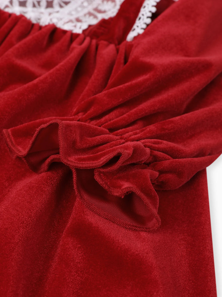 Robe de Noël à volants pour petite fille, couleur unie, rouge