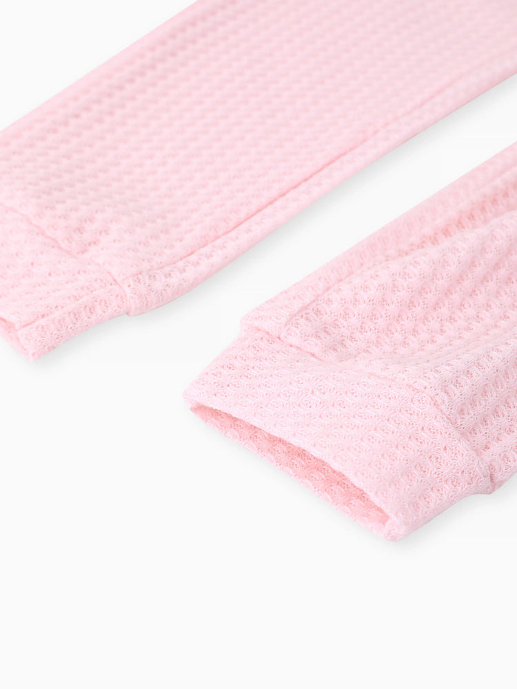 2-teiliges Set aus gerafftem, strukturiertem Langarm-Oberteil für Kleinkinder und einfarbiger Hose rosa