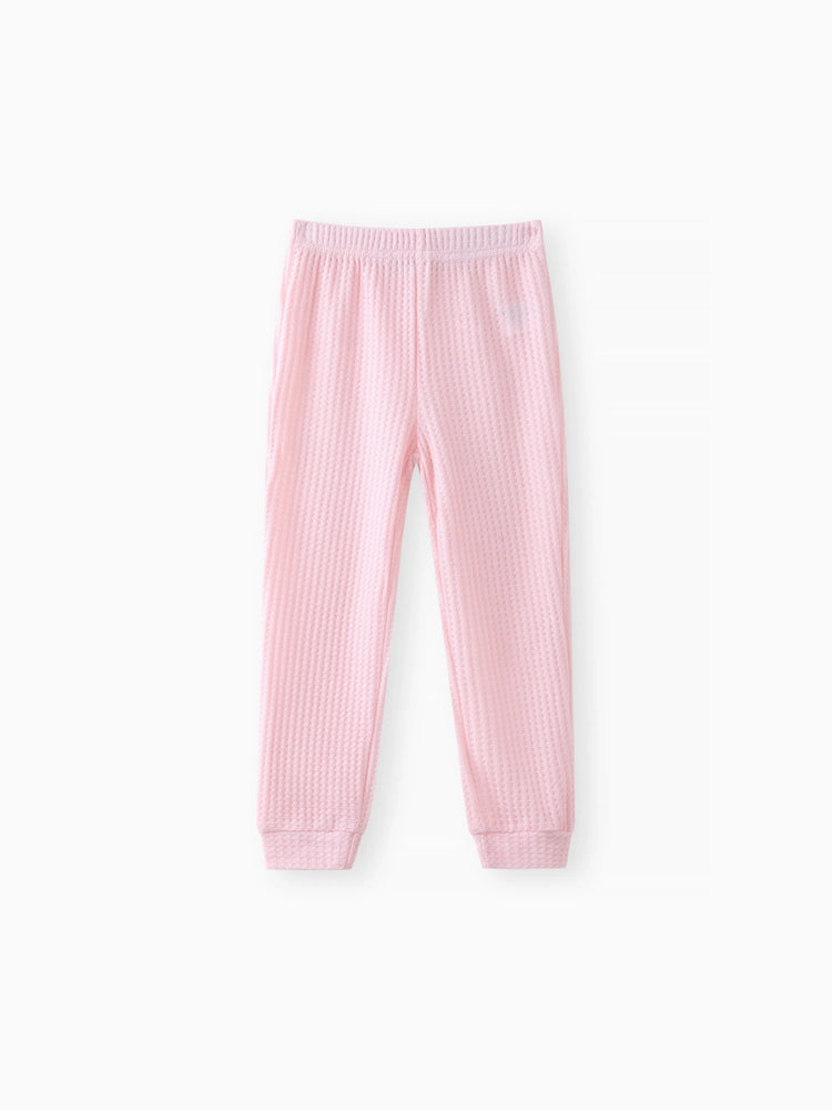 2-teiliges Set aus gerafftem, strukturiertem Langarm-Oberteil für Kleinkinder und einfarbiger Hose rosa