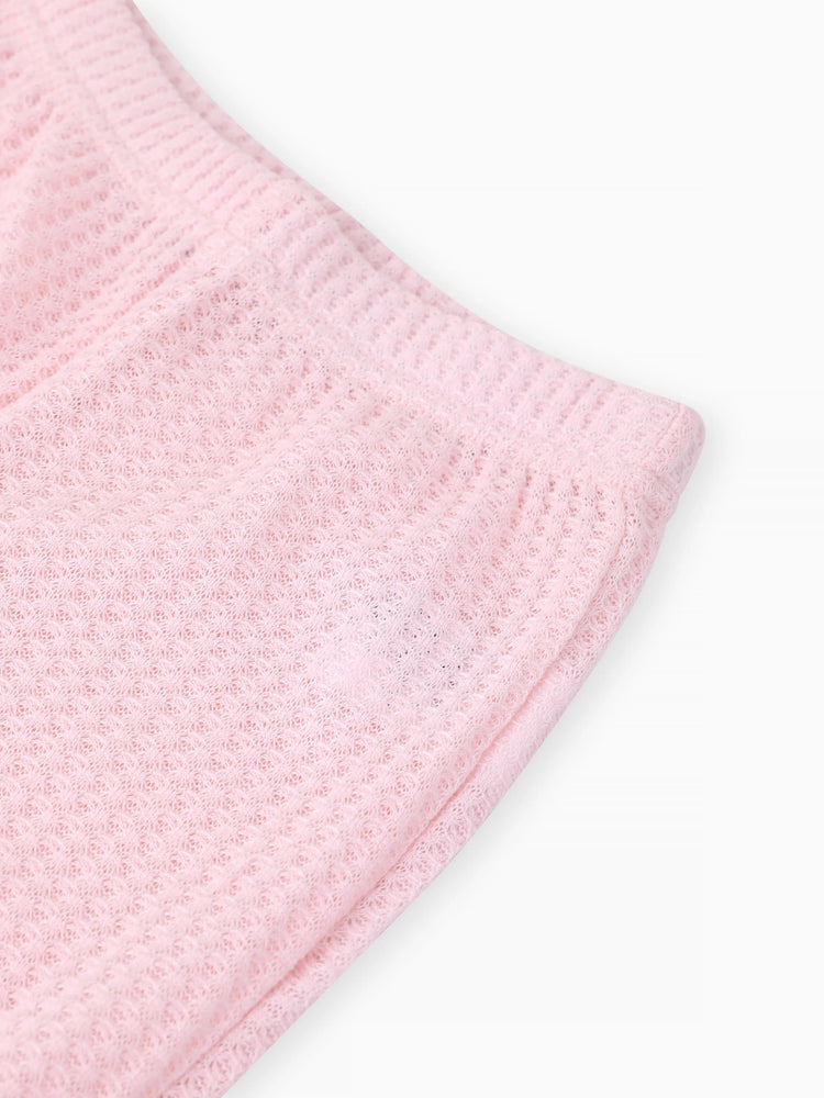 2-teiliges Set aus gerafftem, strukturiertem Langarm-Oberteil für Kleinkinder und einfarbiger Hose rosa