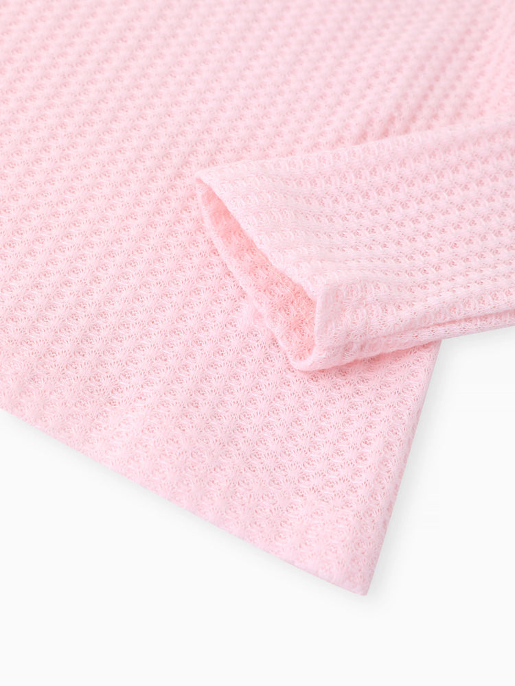 2-teiliges Set aus gerafftem, strukturiertem Langarm-Oberteil für Kleinkinder und einfarbiger Hose rosa