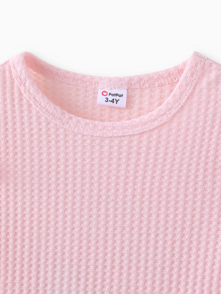 2-teiliges Set aus gerafftem, strukturiertem Langarm-Oberteil für Kleinkinder und einfarbiger Hose rosa