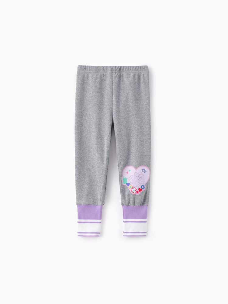Ensemble 2 pièces princesse Disney pour petite fille Ariel/Jasmine/Raiponce, haut à manches longues et ourlet à volants avec leggings en coton, violet