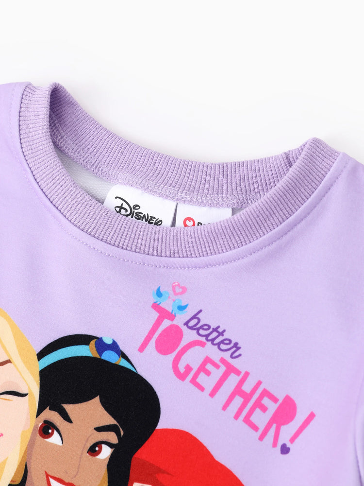 Ensemble 2 pièces princesse Disney pour petite fille Ariel/Jasmine/Raiponce, haut à manches longues et ourlet à volants avec leggings en coton, violet