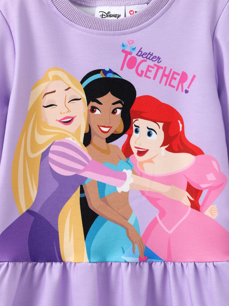 Ensemble 2 pièces princesse Disney pour petite fille Ariel/Jasmine/Raiponce, haut à manches longues et ourlet à volants avec leggings en coton, violet