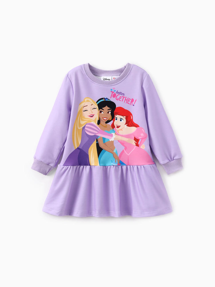 Ensemble 2 pièces princesse Disney pour petite fille Ariel/Jasmine/Raiponce, haut à manches longues et ourlet à volants avec leggings en coton, violet