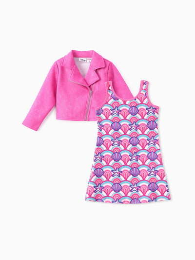 Disney Princess Toddler Girl Ariel 2pcs Motor Jacket with Tank Dress Set Roseo