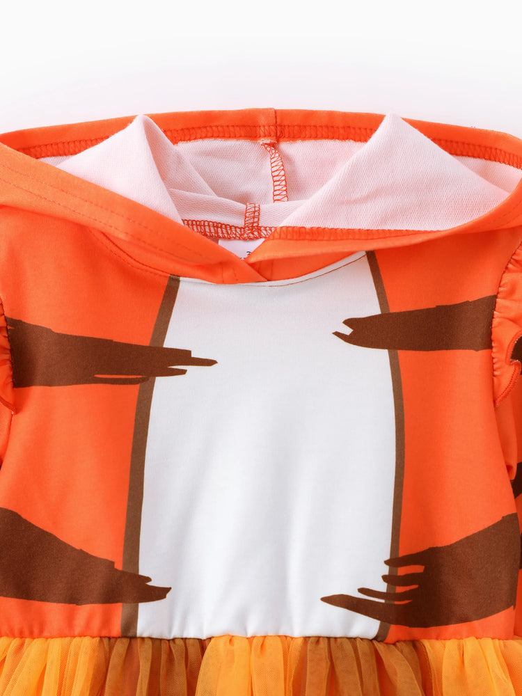 Robe à capuche et manches longues en tulle orange pour filles, motif Winnie l'ourson, cosplay, Halloween