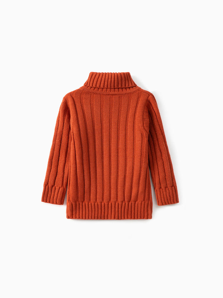 Toddler Girl/Boy Turtleneck Ribbed Knit Sweater Brown