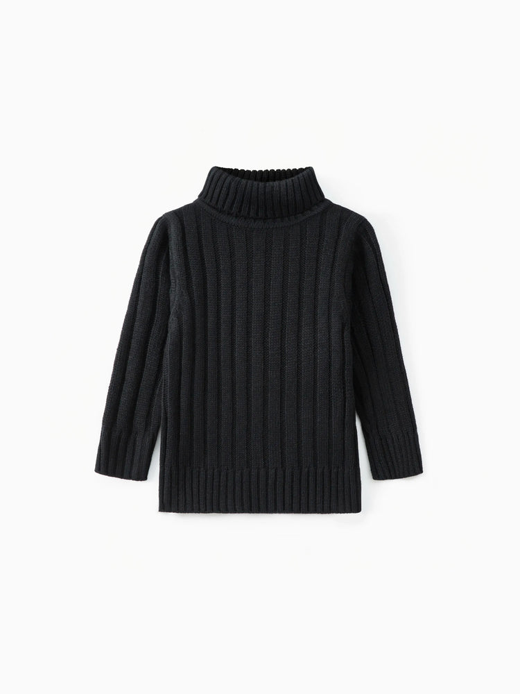 Toddler Girl/Boy Turtleneck Ribbed Knit Sweater Black