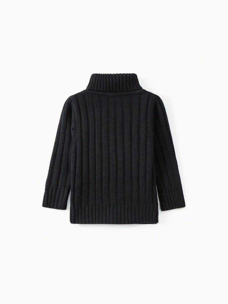 Toddler Girl/Boy Turtleneck Ribbed Knit Sweater Black