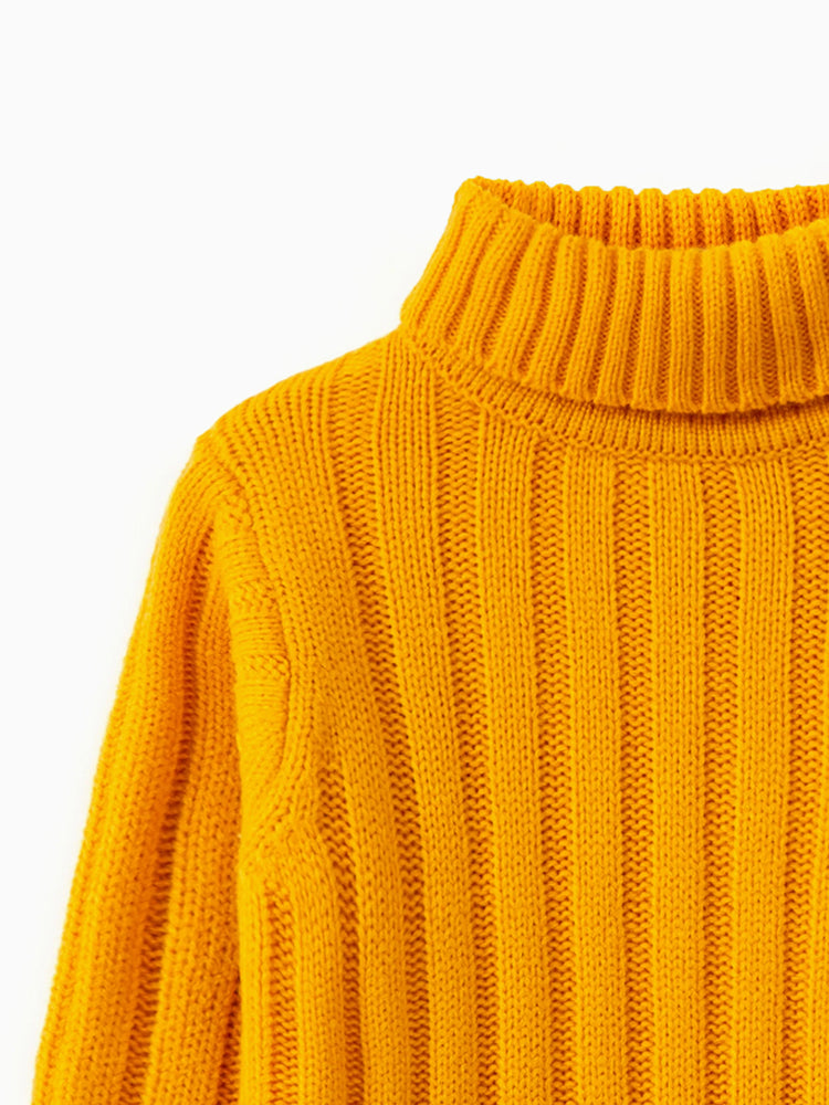 Toddler Girl/Boy Turtleneck Ribbed Knit Sweater Yellow