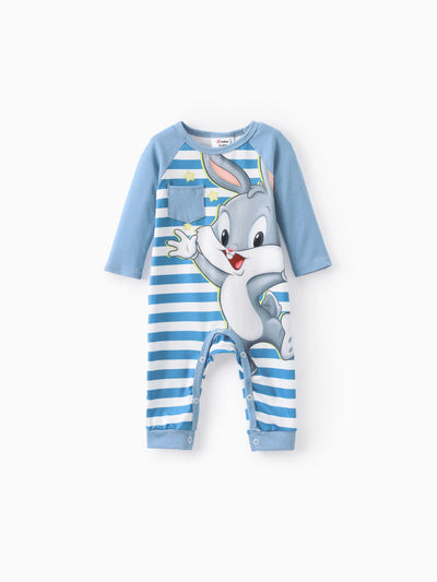 Looney Tunes Baby Girl/Boy 1pc Long-sleeve Striped Jumpsuit Sky blue