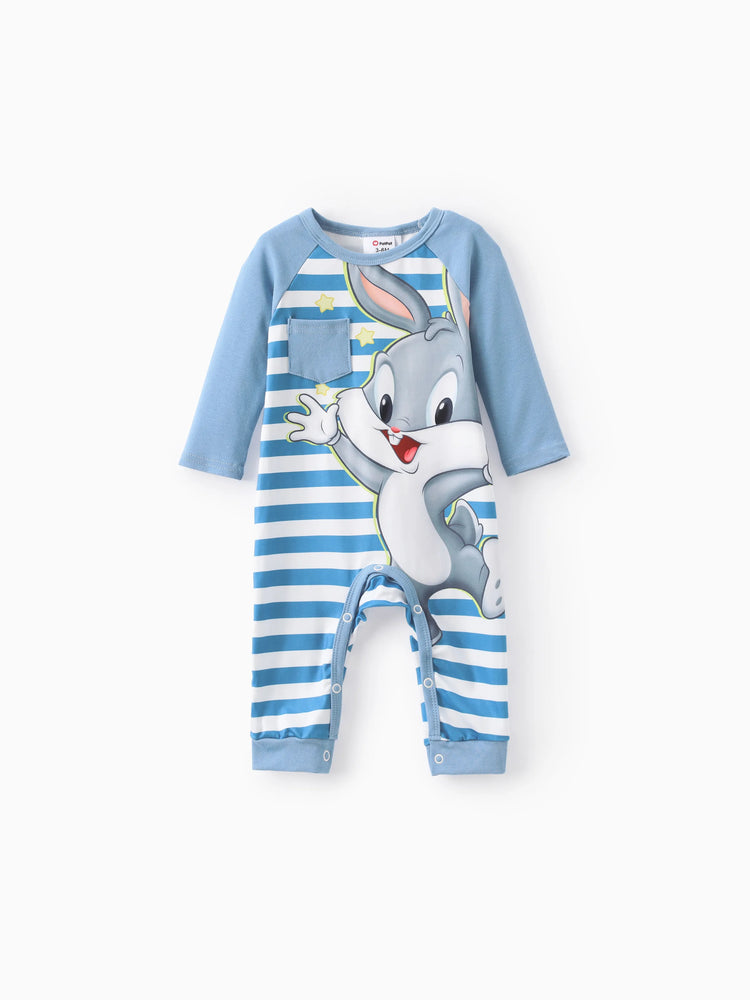 Combinaison rayée à manches longues pour bébé fille/garçon Looney Tunes, 1 pièce, bleu ciel