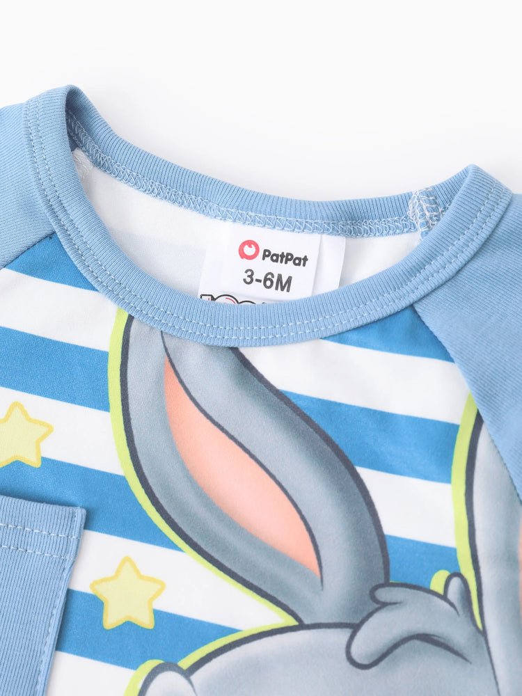 Combinaison rayée à manches longues pour bébé fille/garçon Looney Tunes, 1 pièce, bleu ciel