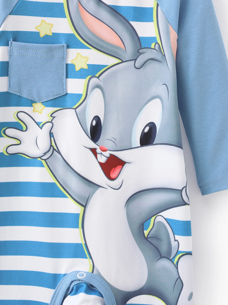 Combinaison rayée à manches longues pour bébé fille/garçon Looney Tunes, 1 pièce, bleu ciel