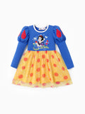 Robe à manches bouffantes à imprimé floral et pomme Blanche-Neige pour petite fille, Disney Princess, 1 pièce, bleu