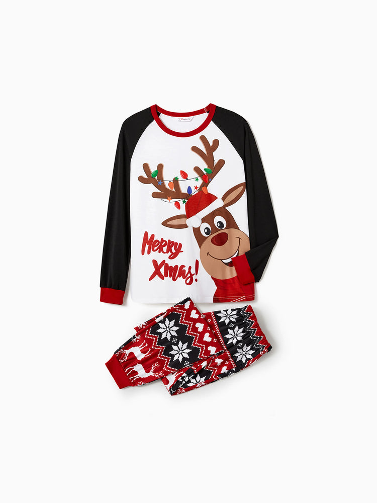 Ensemble pyjama assorti pour toute la famille avec imprimé renne de Noël et chaussettes de Noël noires
