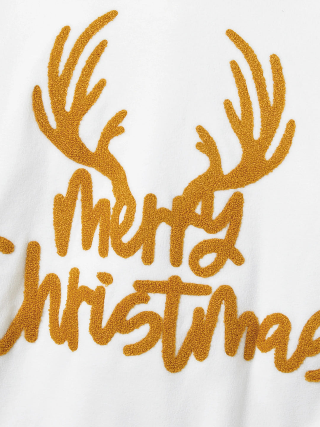 Weihnachtliche Familienpartner-Lettering Bestickte Langarm-Kapuzen-Fleece-Pyjama-Sets mit Weihnachtssocken Weiß